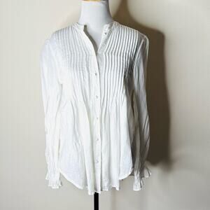 Joie White Pintuck Cotton Blouse